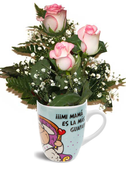 Taza Mam Guapa y 3 rosas