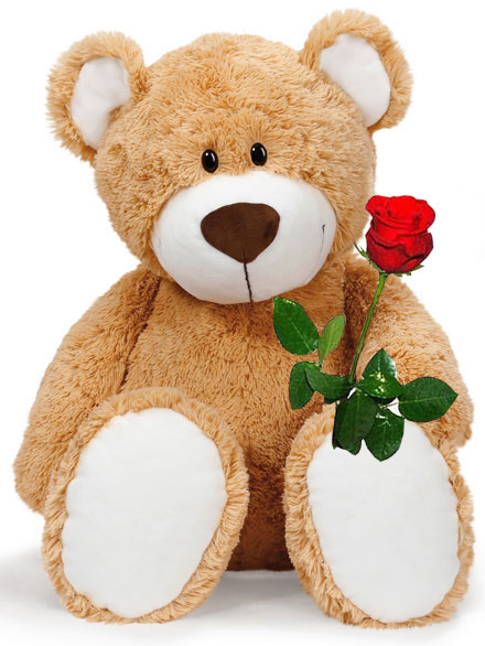 Peluche Oso Marron con Flor Rosa