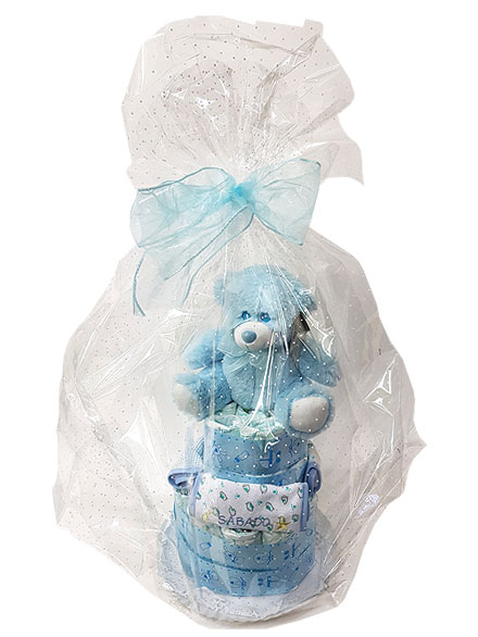 Tarta de pañales azul.